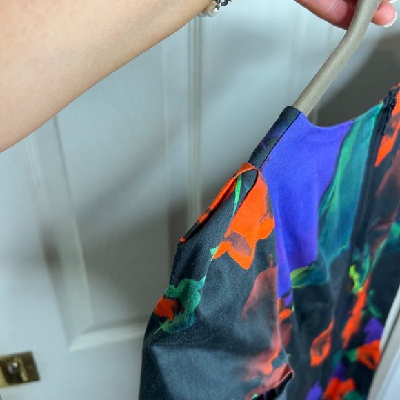 Milly Floral Abstract Colorful Black Mini Dress Size 4 - Picture 5 of 12